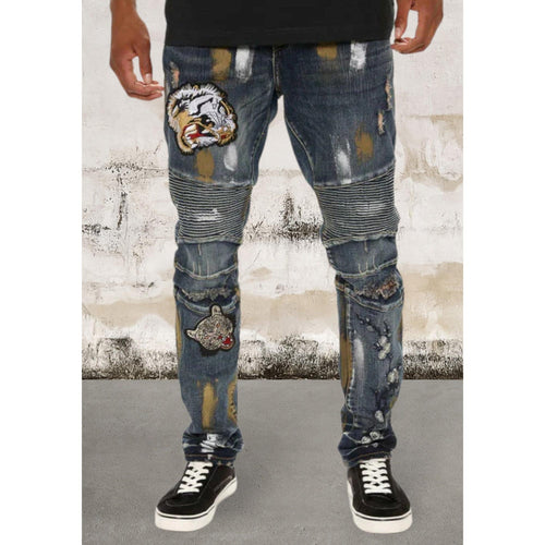 Levoire | Jeans Moto Rippstrick Détail Genou Pour Hommes