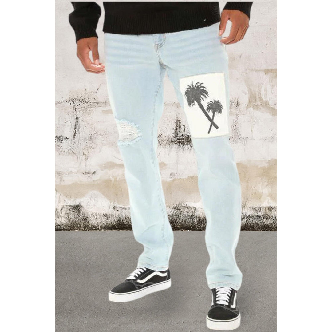 Levoire | Jean Patchwork Palmiers Bleus En Denim 42 Bleu clair