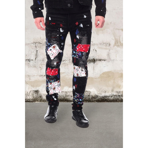 Levoire | Hommes Skinny Fit Patch Jeans Noires