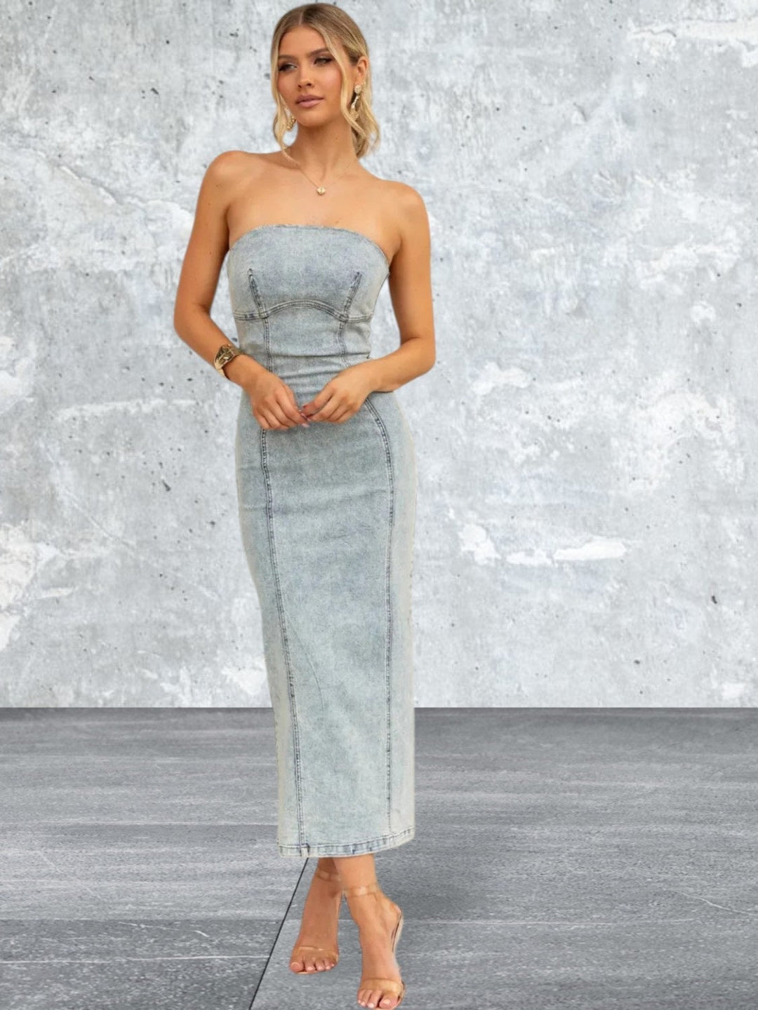Levoire | Robe En Jean Tube À Fente Pour Femmes