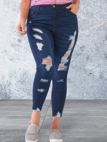 Levoire | Grande Taille Jean Skinny Détaché Denim Bleu Foncé