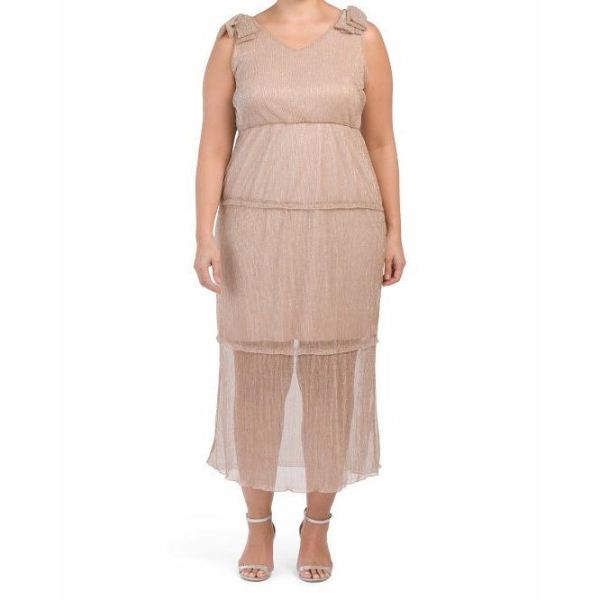 Levoire | Taille Plus Robe Midi Sans Manches Décolleté V Champagne