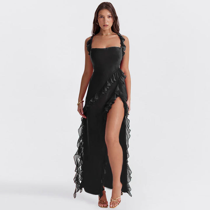 Levoire | Longue Robe Élégante Avec Volants Noir