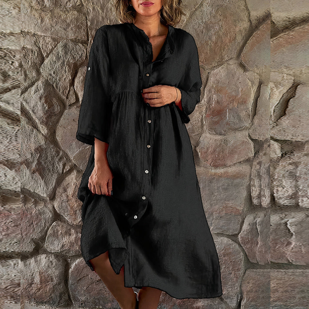 Levoire | Robe En Lin Avec Boutons Pour Femmes Noir