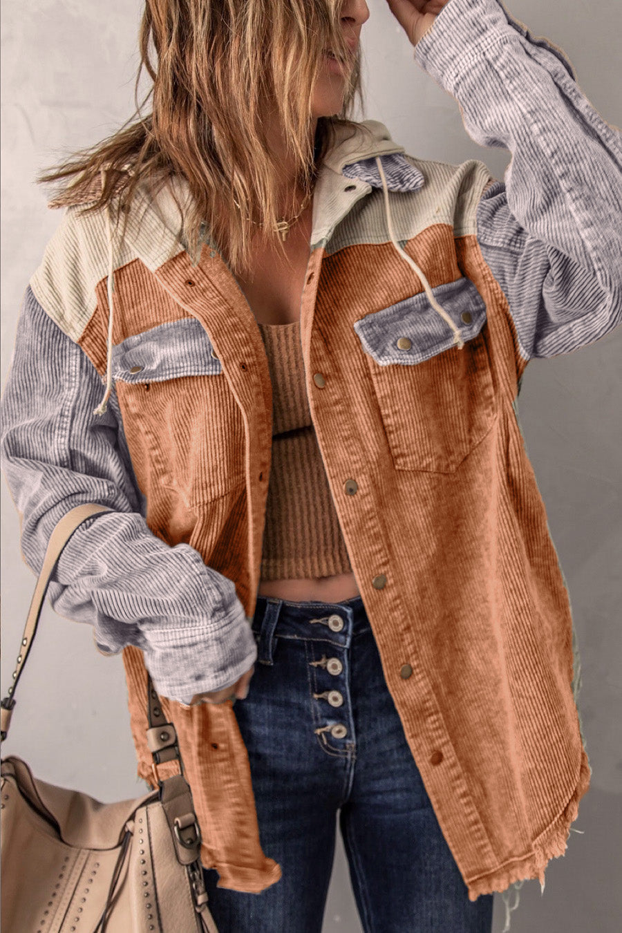 Levoire | Sweat à capuche à manches longues avec col montant et bouton Orange
