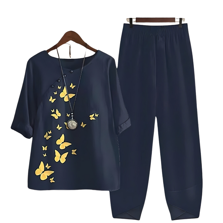 Levoire | Chic Sans Effort Chemisier Et Ensemble De Pantalon Bleu foncé (Bientôt épuisé)