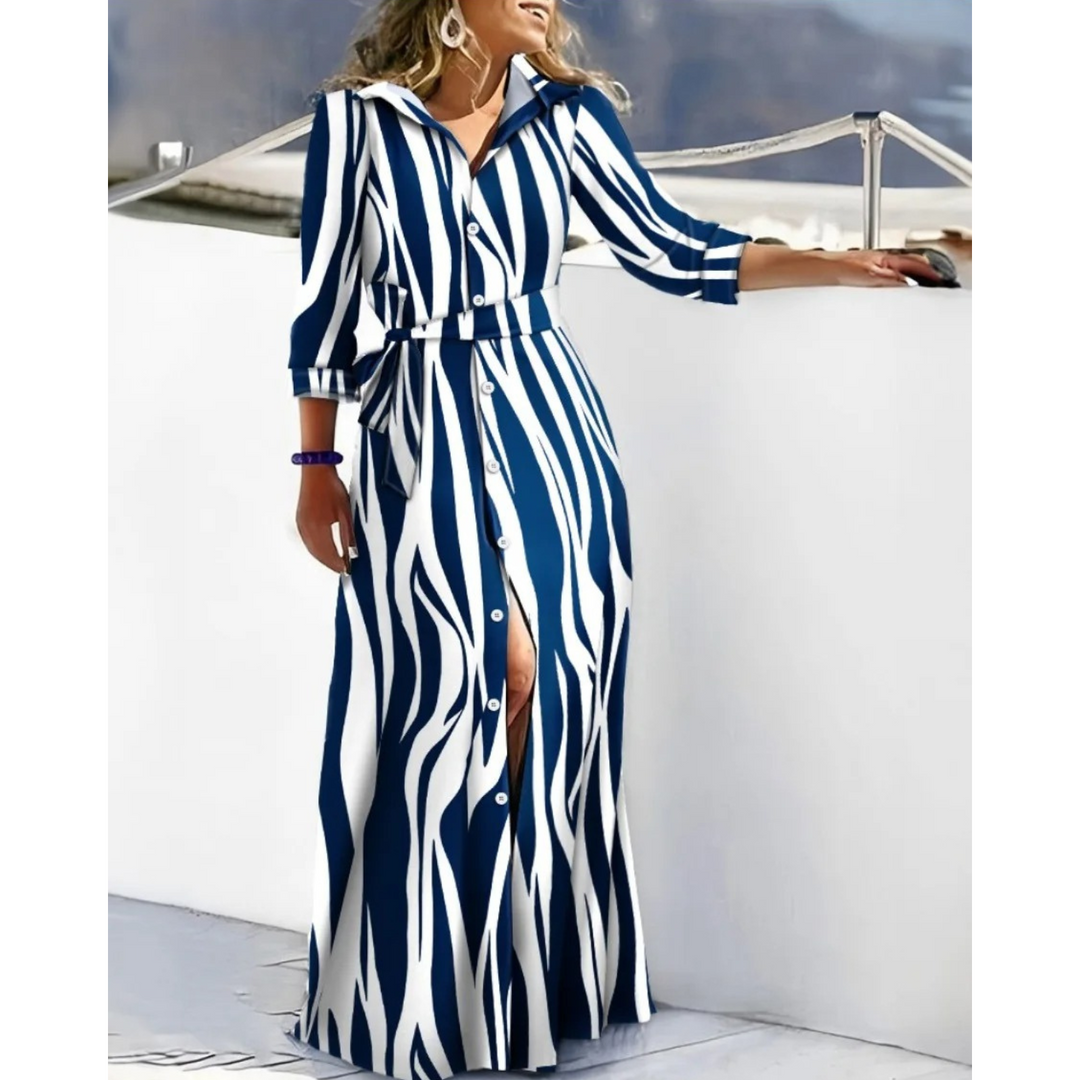 Levoire | Robe Chemise Imprimée Coupe-Vent Blanc-bleu