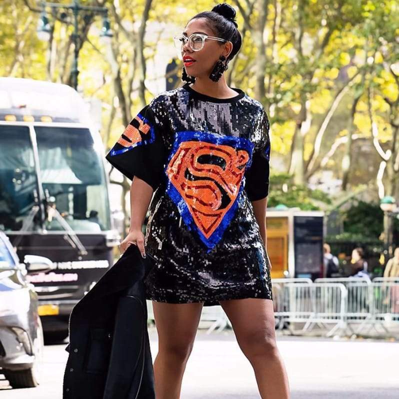Levoire | courte large courte manche superwoman scintillante NOIR