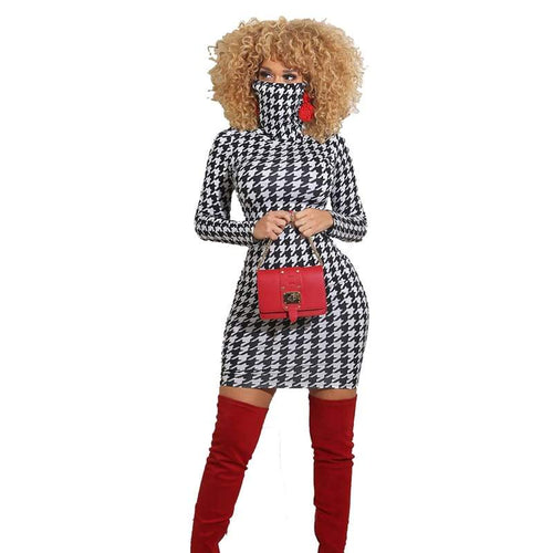 Levoire | robe sexy à col montant à manches longues ajustée courte