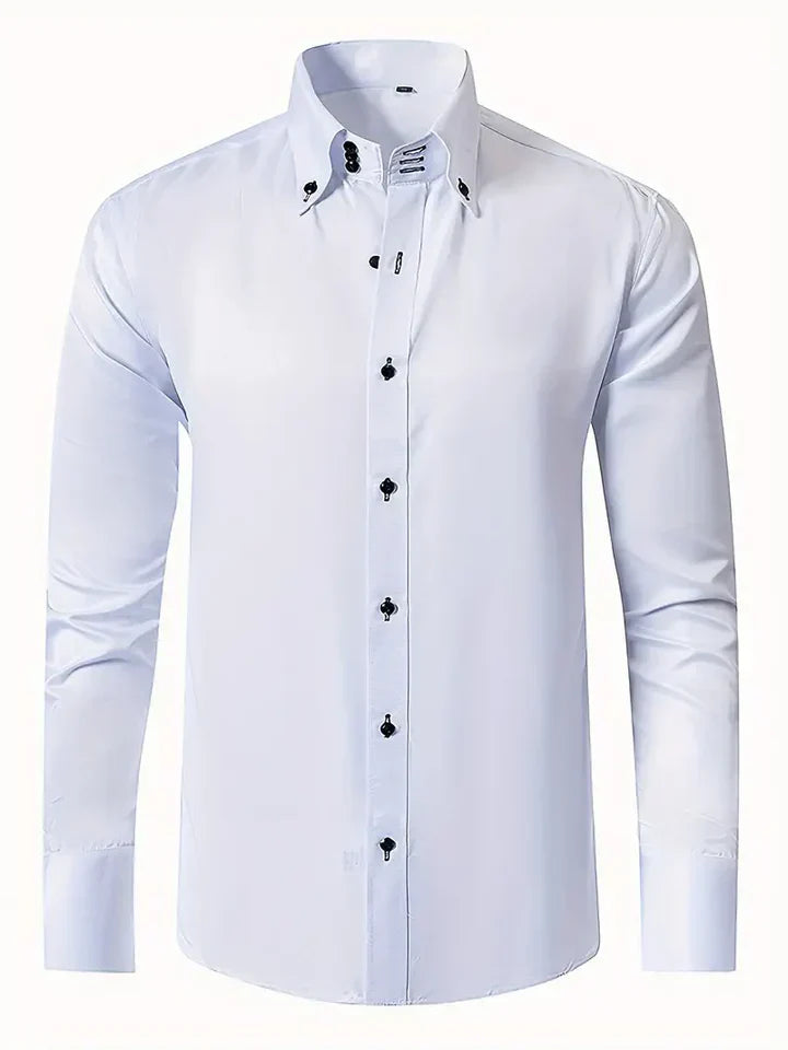 Levoire | Chemise Élégante À Manches Longues À Coupe Ajustée Avec Bouton Blanc