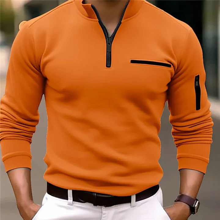 Levoire | Pull Homme Confortable Avec Détail Zippé Orange
