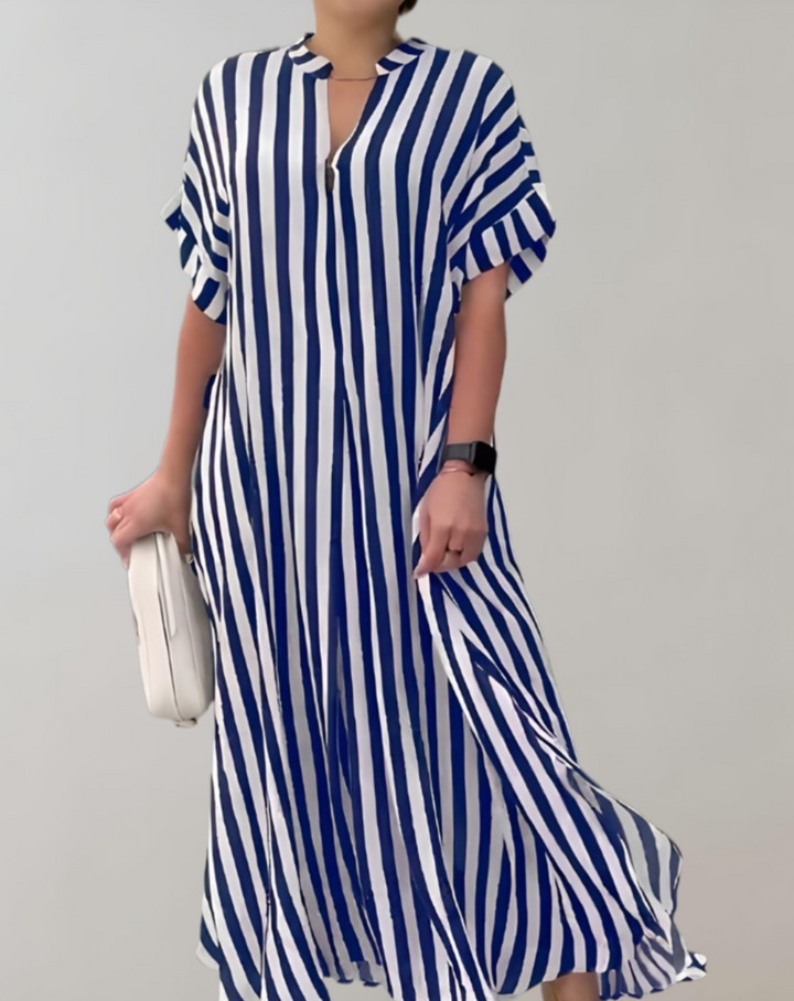 Levoire | Robe D'Été À Col En V Robe Légère Décontractée Bleu