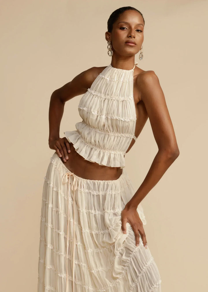 Levoire | Top Chiffon Dos Ouvert Ensemble Combiné Vêtements D'Été Pour Femmes