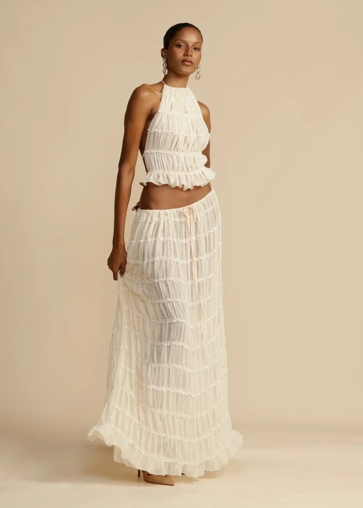 Levoire | Top Chiffon Dos Ouvert Ensemble Combiné Vêtements D'Été Pour Femmes