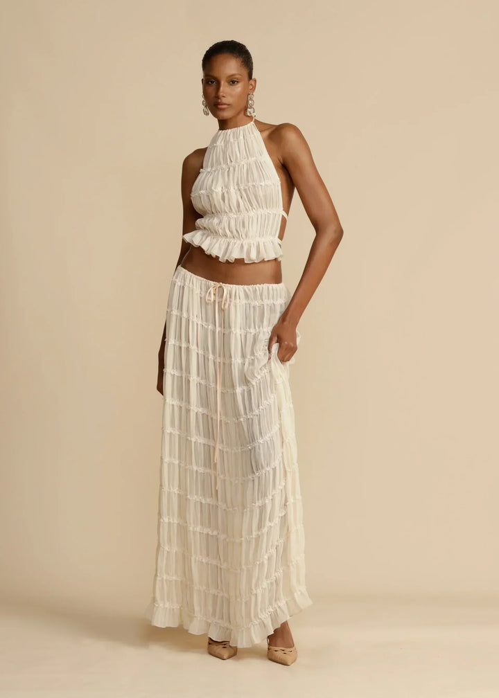 Levoire | Top Chiffon Dos Ouvert Ensemble Combiné Vêtements D'Été Pour Femmes