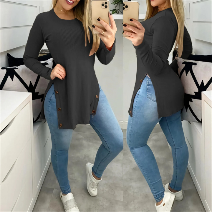 Levoire | Chemise Femme Confortable En Laine Col Rond À Manches Longues Noir
