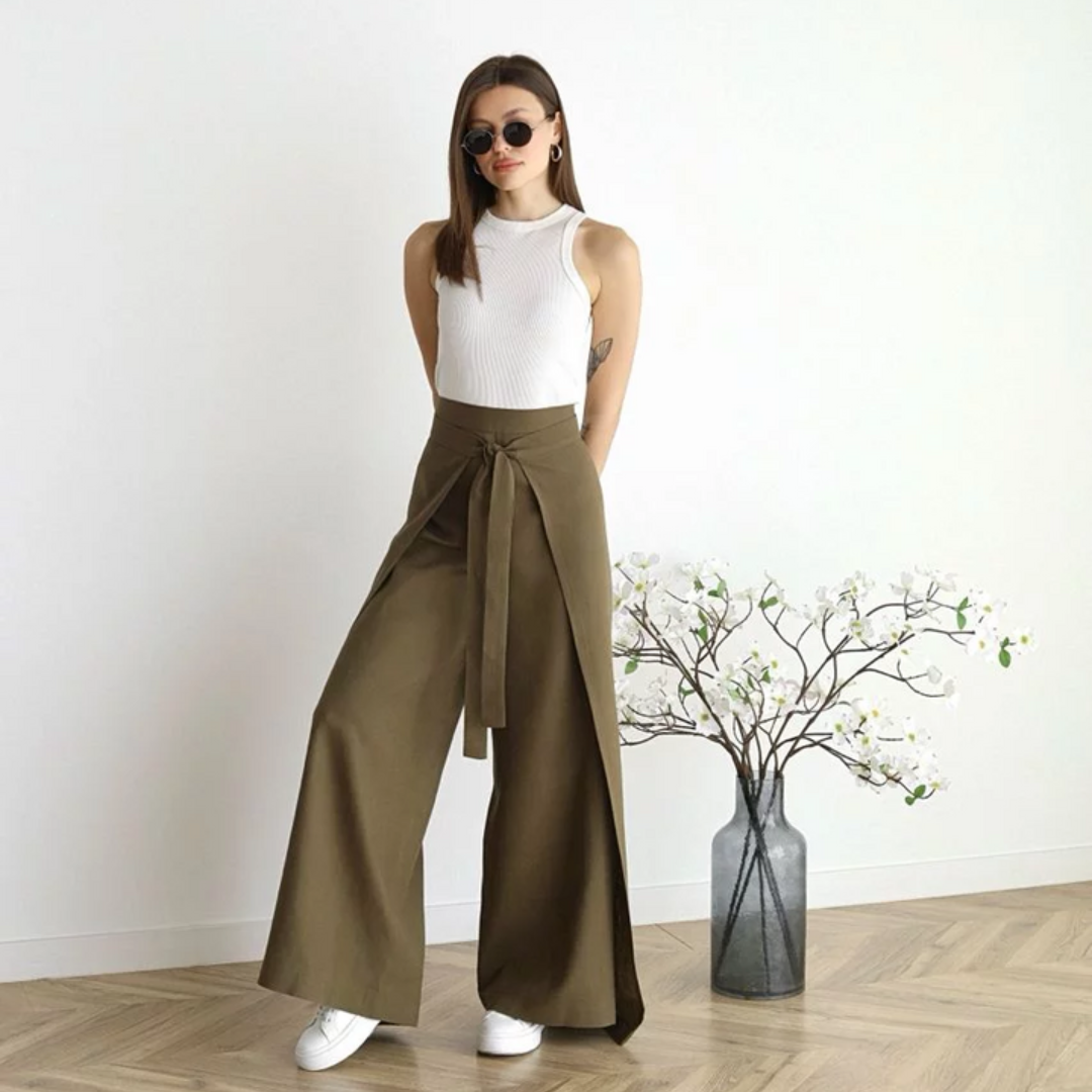 Levoire | Pantalon Large Pour Femmes Avec Lacets Look D'Été Khaki