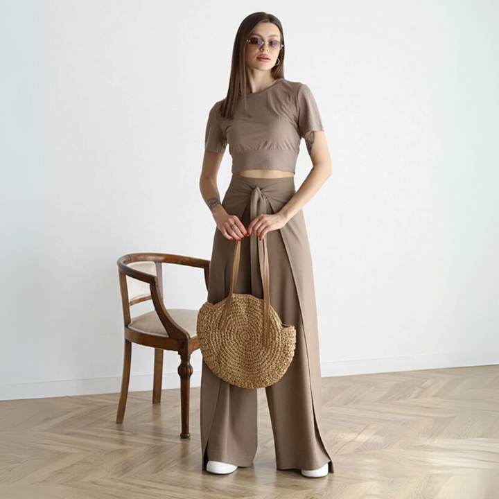 Levoire | Pantalon Large Pour Femmes Avec Lacets Look D'Été Braun