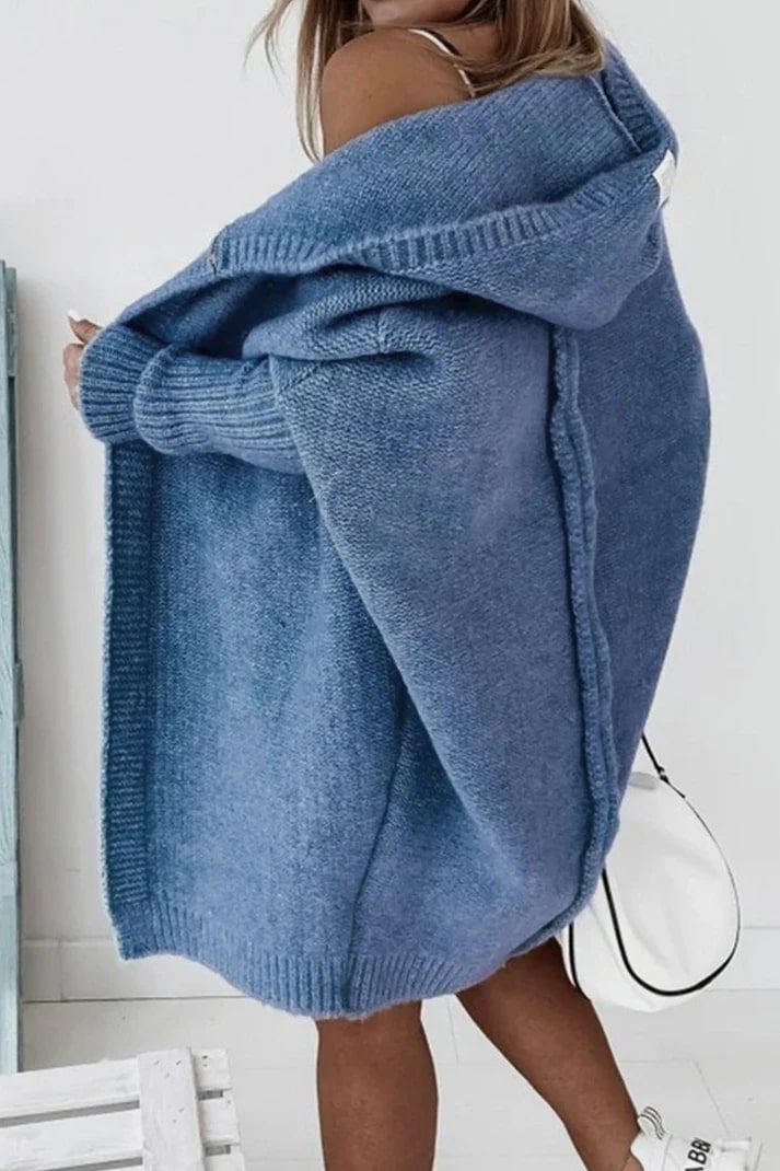 Levoire | Pull À Capuche En Tricot Grande Taille Élégant Bleu