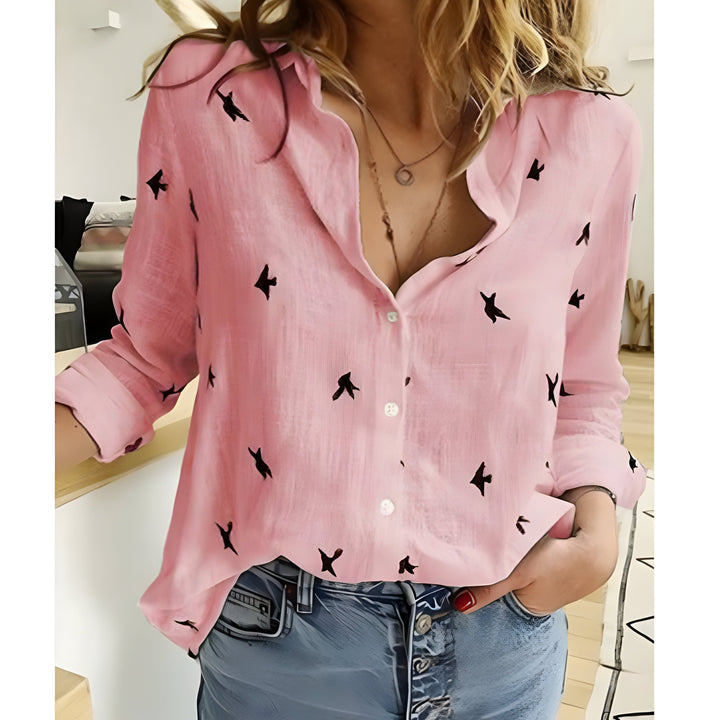 Levoire | Léger & Aéré Blouse D'Été Rosa et oiseau