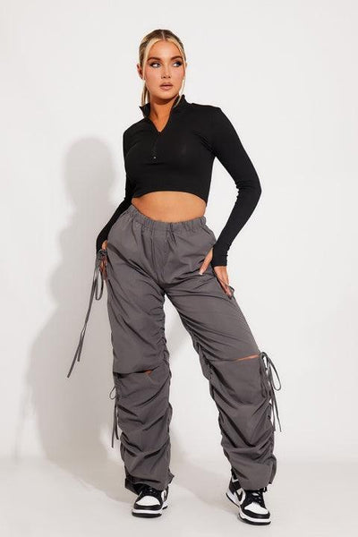 Levoire | Pantalons Cargo À Taille Cintrée Avec Plusieurs Poches Et Cordon À La Taille Gris