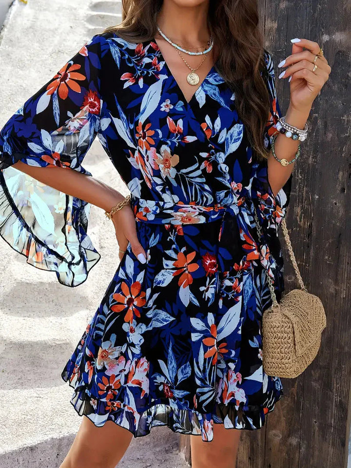 Levoire | Robe À Volants, Fleurie, Manches Courtes, Robe D'Été, Robes De Soleil Noir