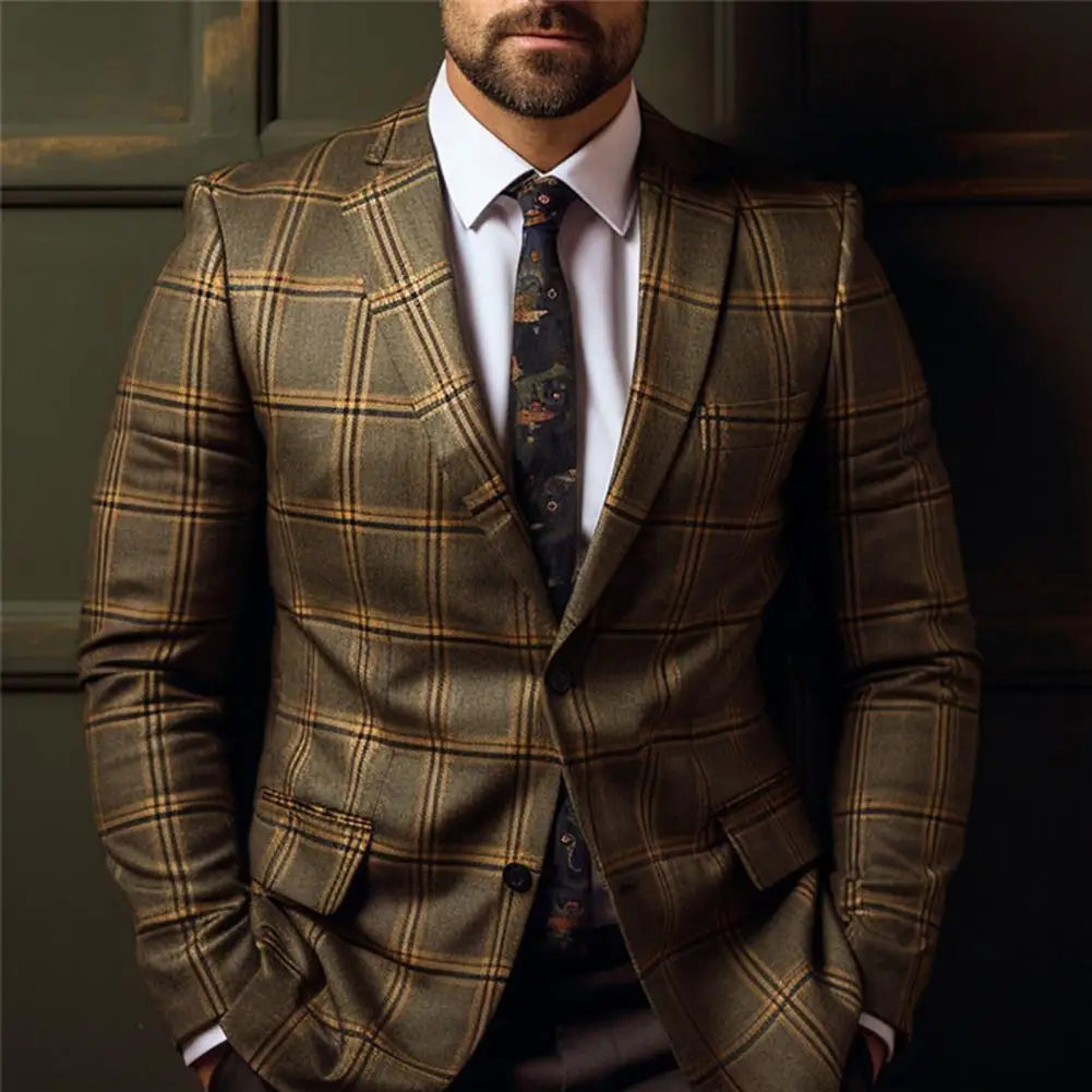 Levoire | Blazer Formel Pour Hommes À Motif Écossais Jaune foncé