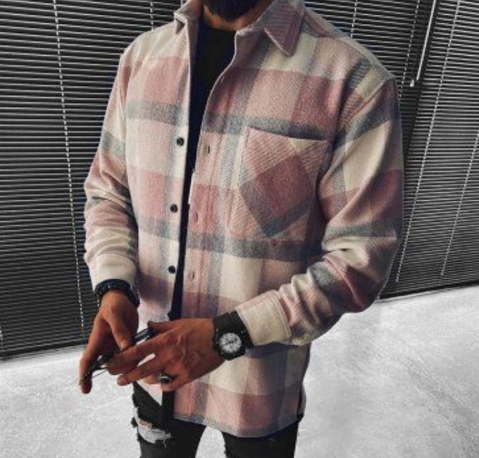 Levoire | Chemise à manches longues à carreaux avec bouton et poche Rot