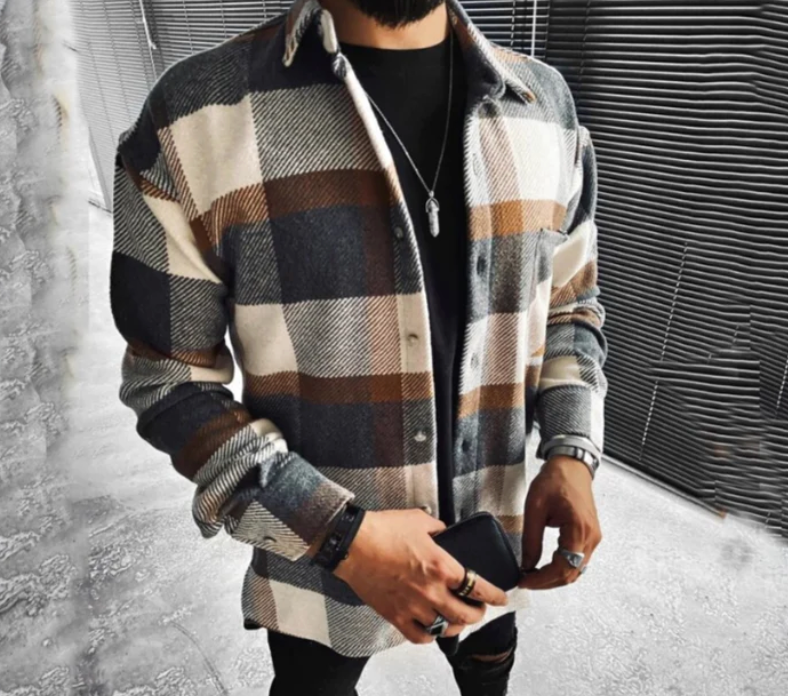 Levoire | Chemise à manches longues à carreaux avec bouton et poche Braun