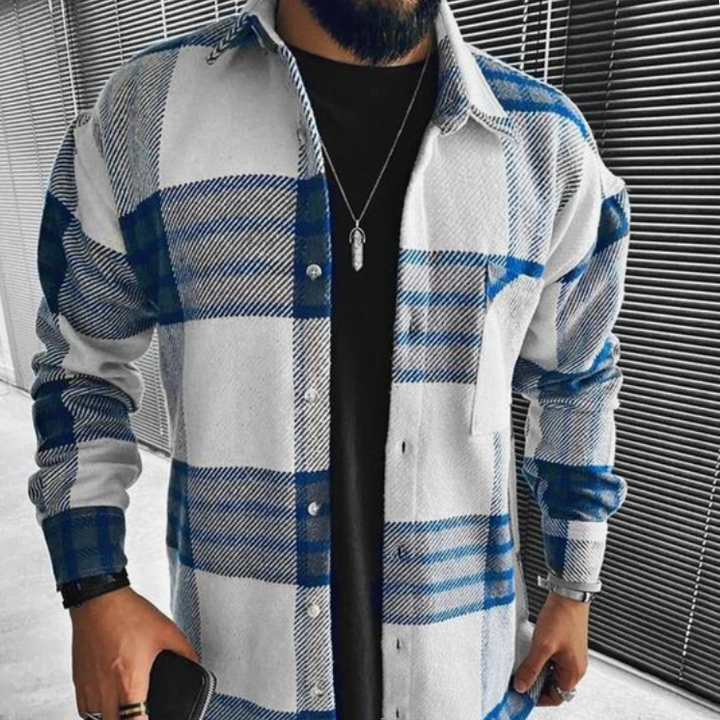 Levoire | Chemise à manches longues à carreaux avec bouton et poche Bleu foncé