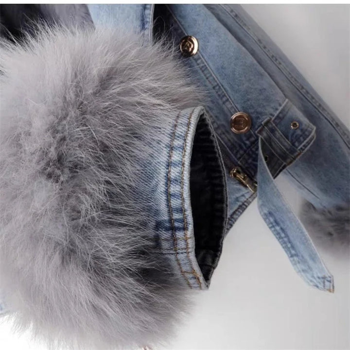 Levoire | Veste en denim à col en fausse fourrure