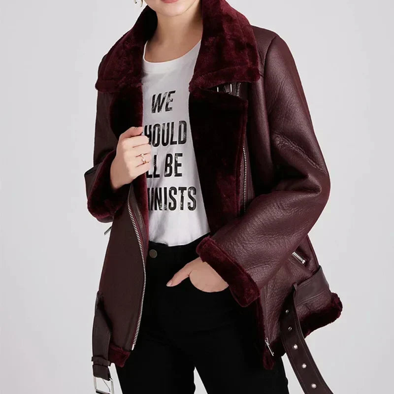 Levoire | Veste chaude en similicuir Vin