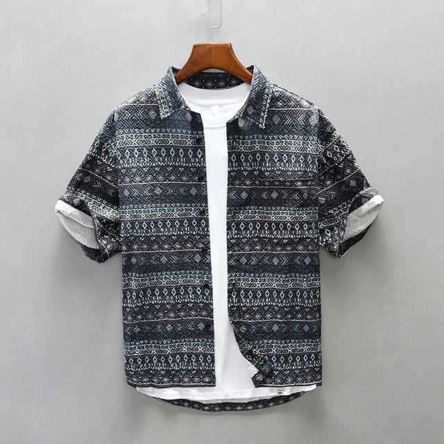 Levoire | Chemise Imprimee Vintage Confortable Hommes Bleu foncé 2