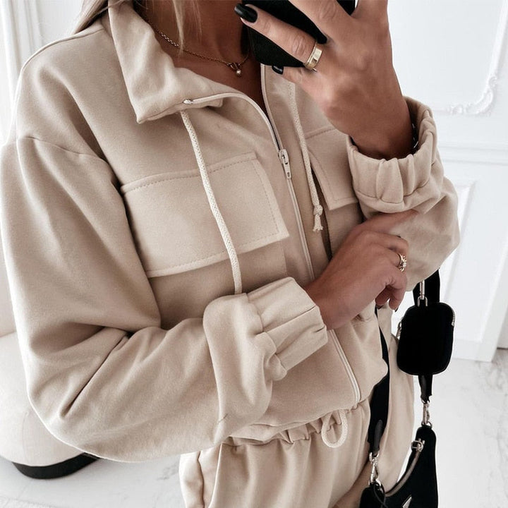 Levoire | Ensembles Cargo Pour Femmes Sweat À Capuche Avec Fermeture Éclair & Pantalons