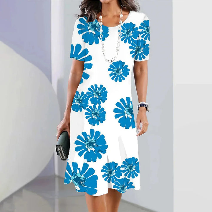 Levoire | Robe Élégante À Fleurs Imprimées Pour Femmes Bleu