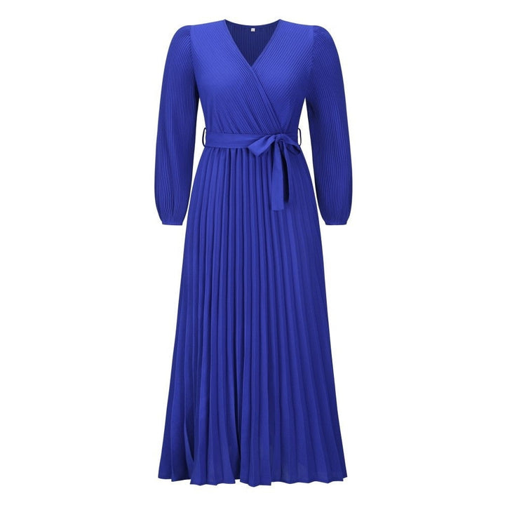 Levoire | Robe Maxi Plissée D'Été À Col V Design Grand Zoom Élégant Bleu