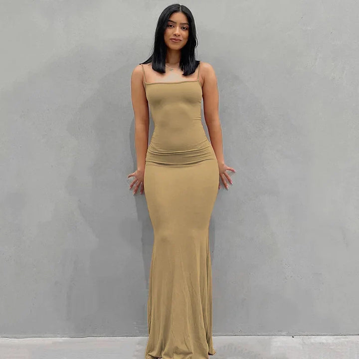 Levoire | Robe Maxi Slim Khaki-Sans Manches