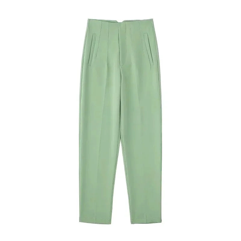 Levoire | Pantalons formels taille haute avec des mesures fines et élégantes Vert clair