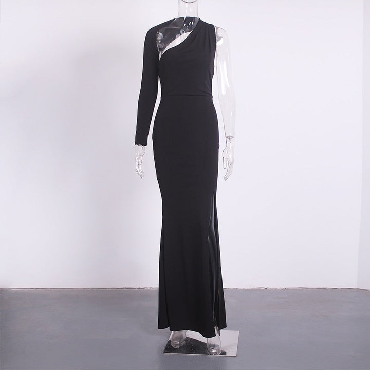 Levoire | Noir Hohlene Simple Manches Longues Robe Longue Parti