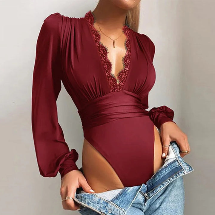 Levoire | Body À Manches Longues Avec Décolleté En V Bordeaux
