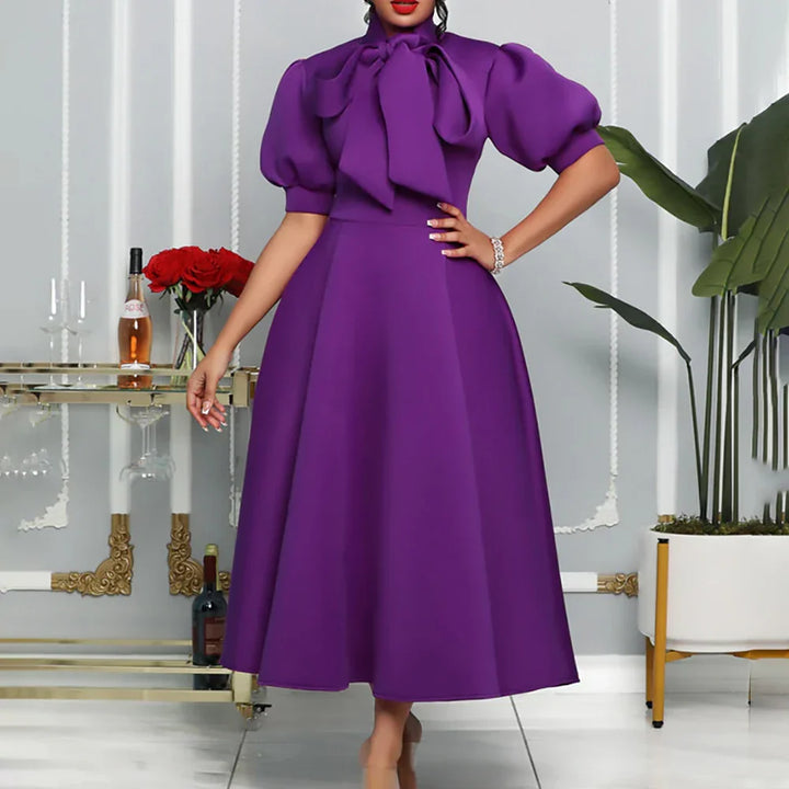 Levoire | Col Côté Bouffant Manches Courtes Robes Longues