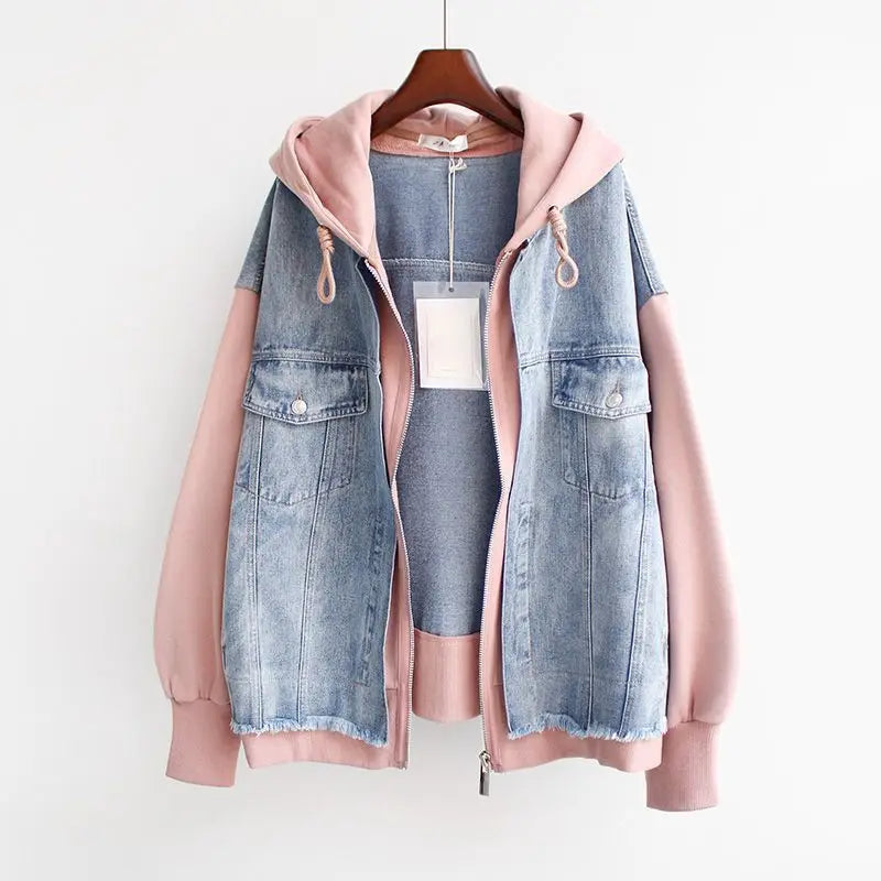 Levoire | Veste En Jean À Capuche Zippée Longue À Manches Longues Rosa