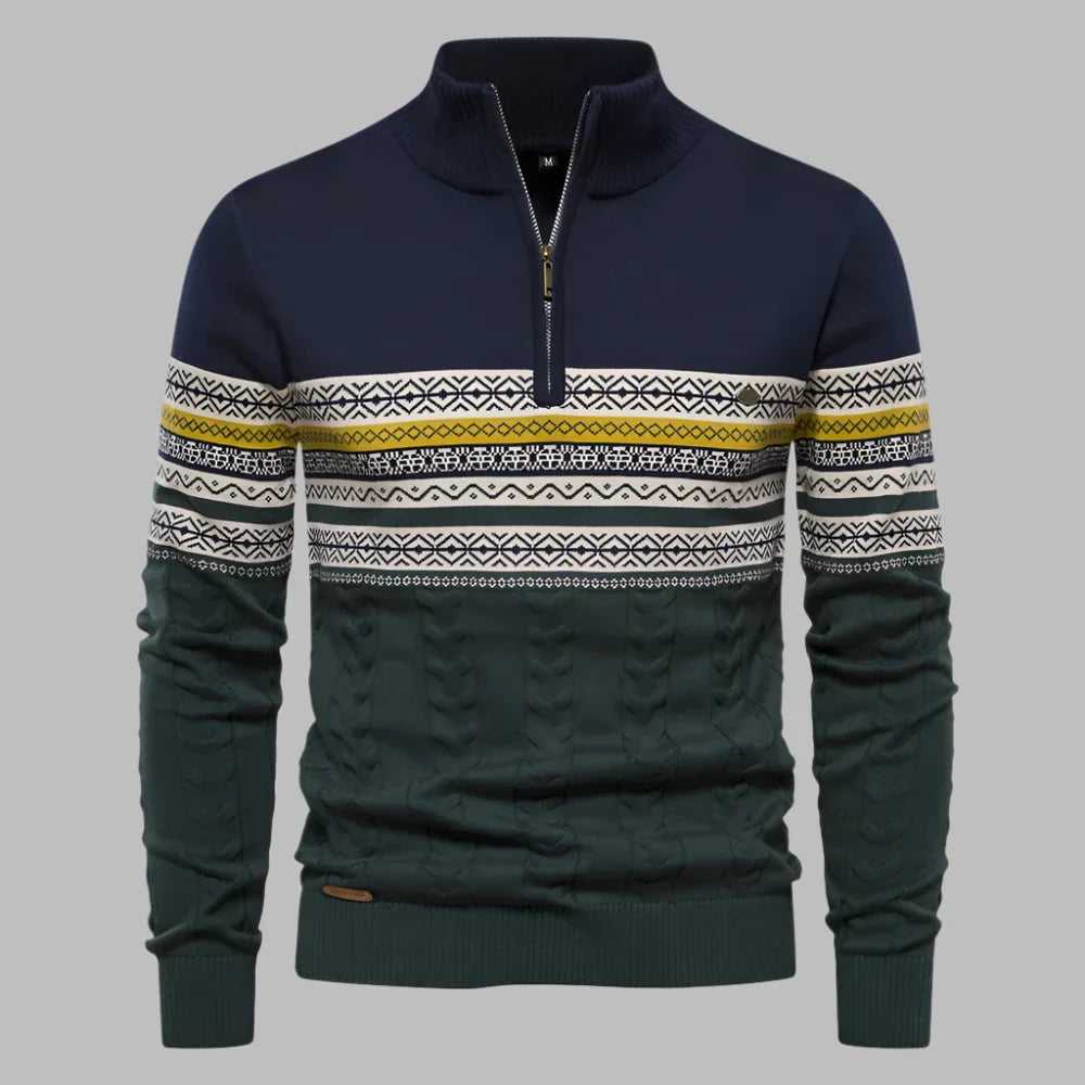 Levoire | Pull Pour Hommes Avec Motif En Tricot Rayé Bleu marine