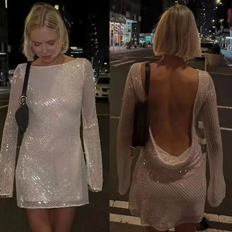 Levoire | Robe Mini Paillettes Brillantes Blanc A