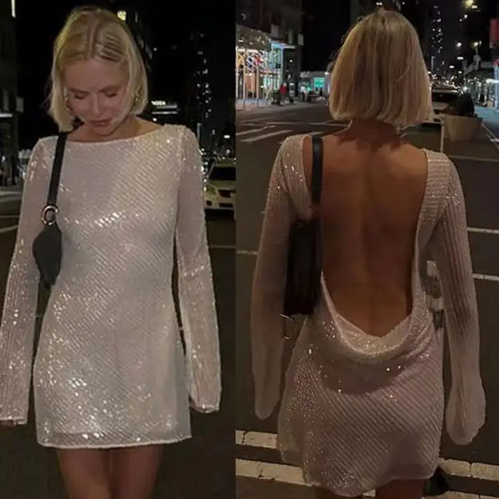Levoire | Robe Mini Paillettes Brillantes Blanc A
