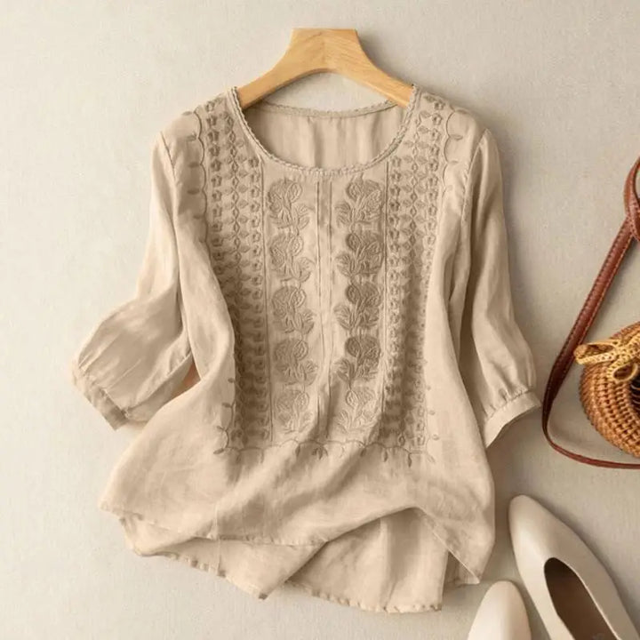 Levoire | Blouse Relaxed Brodée Élégante Beige