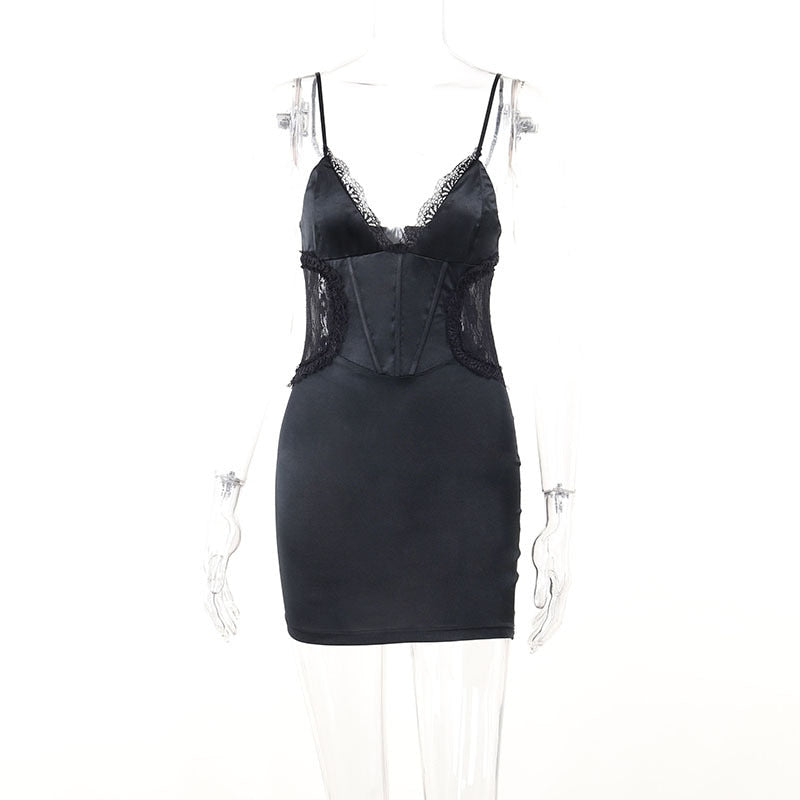 Levoire | Zip Sans Bretelles Profond V-Lace Dos Nu Mini Robe