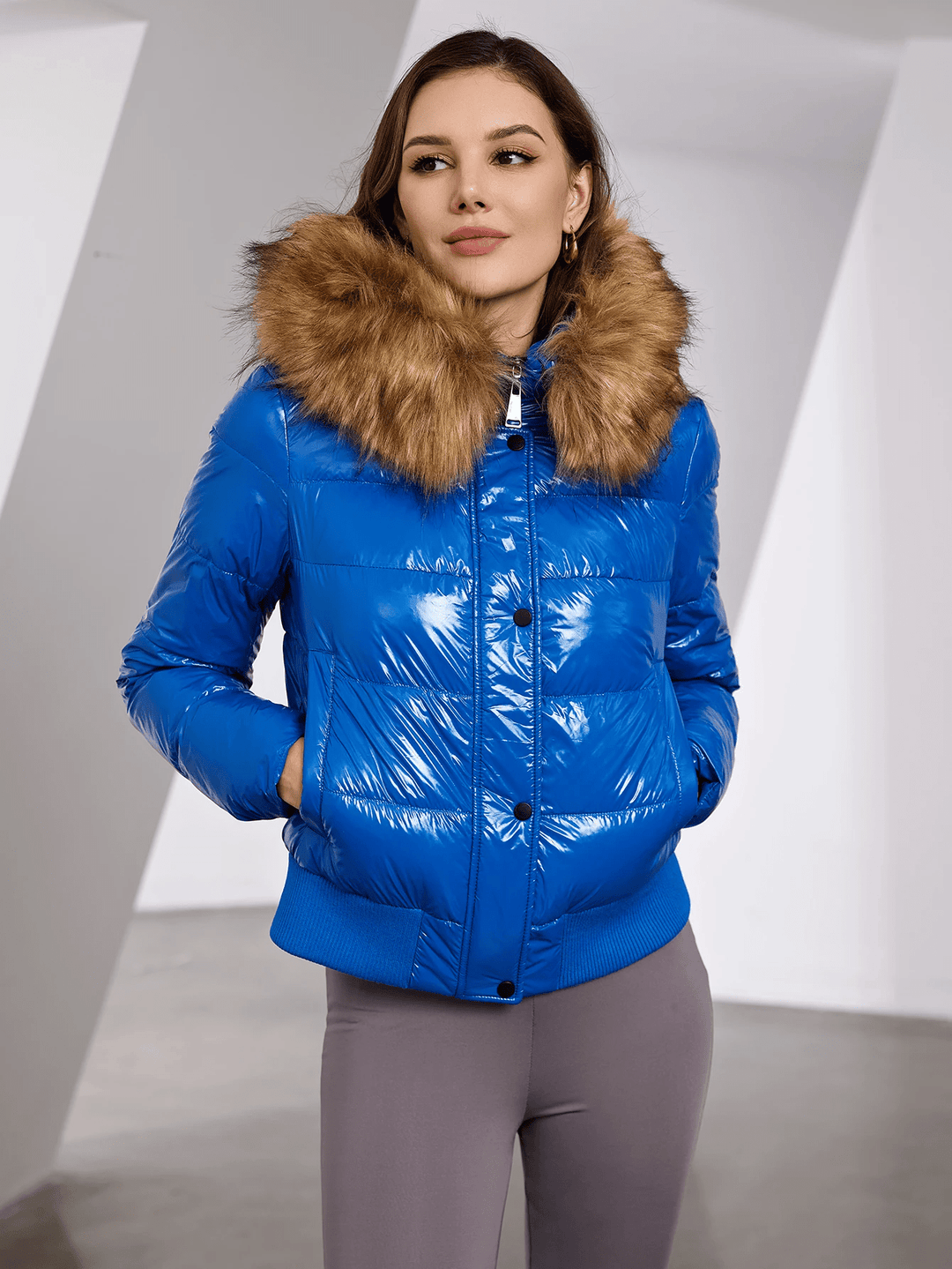 Levoire | Veste À Capuche En Fausse Fourrure À Manches Longues Avec Fermeture Éclair Bleu