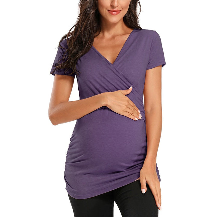 Levoire | T-Shirt Facile À Allaiter Grâce Aux Ouvertures Au Niveau De La Poitrine Violet à manches courtes