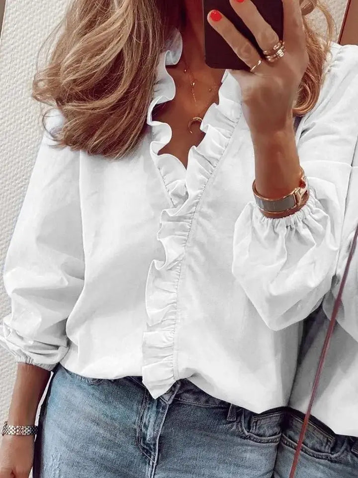 Levoire | Blouse À Manches Longues Avec Volants Blanc